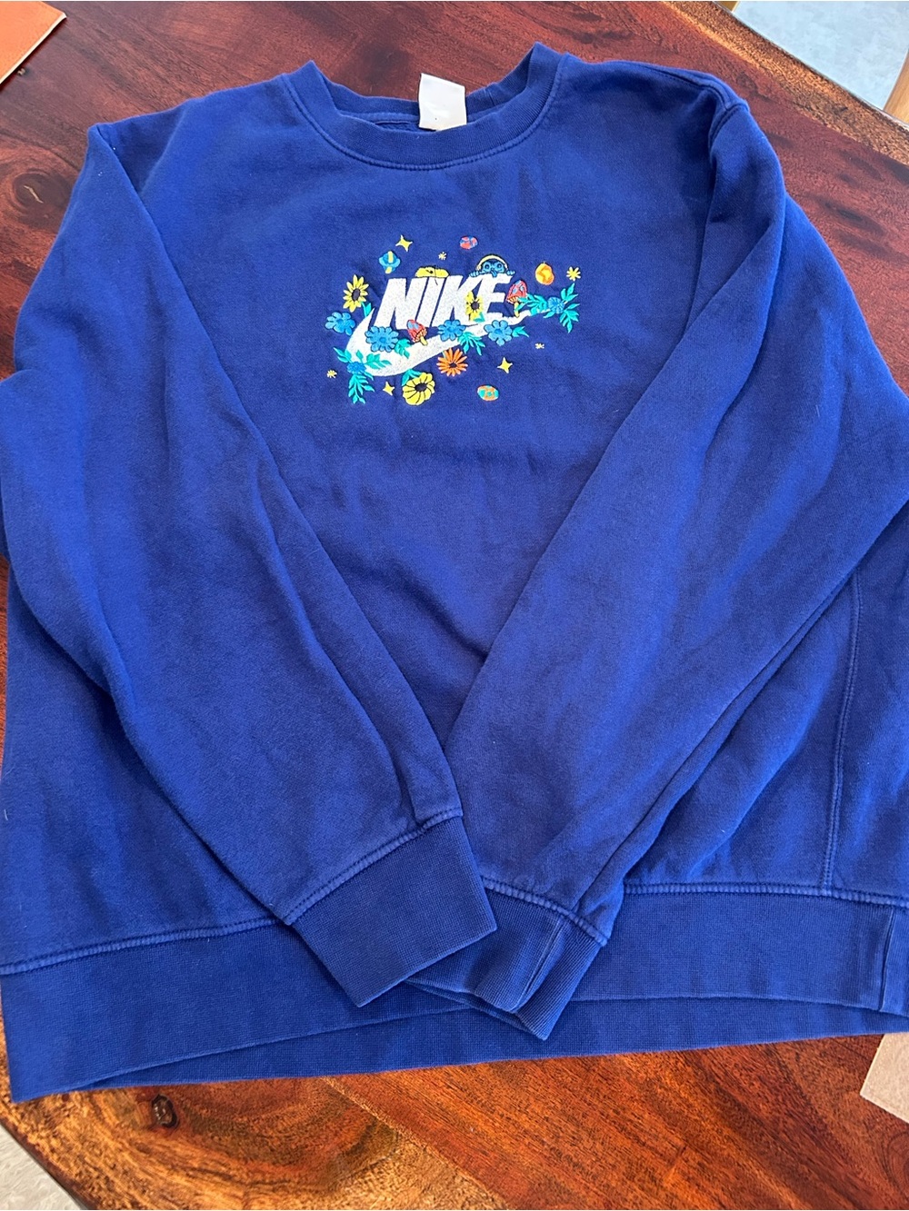 Nike Blue Crewneck Sweatshirt with Floral Logo